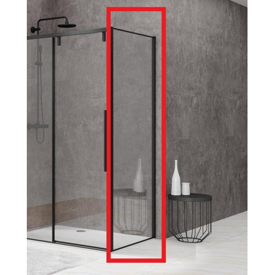 Van Rijn Products ST06 Wand - 88.5x200cm - helder glas - dikte 8mm - tbv hoekcabine - zwart