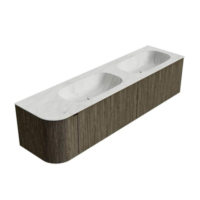 Mondiaz KURVE-DLUX Ensemble meuble de salle de bains - 175x46x40cm - 2 tiroirs - 1 porte - vasque solid surface - double / droite - 2 trous de robinet - Shadow