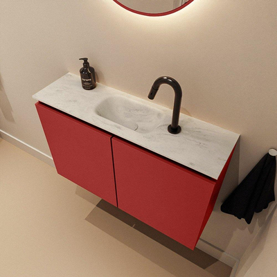 MONDIAZ TURE-DLUX 80cm toiletmeubel Fire. EDEN wastafel Opalo positie midden. Met 1 kraangat.