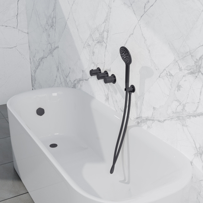 Fortifura Nebbio Badcombinatie-set - thermostaatkraan - wandaansluitbocht - met handdouchehouder - gladde doucheslang - ronde handdouche - badvulcombinatie - PVD - geborsteld gunmetal (antraciet)