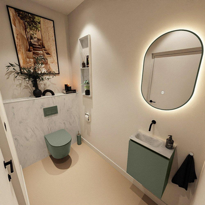 MONDIAZ TURE-DLUX Meuble toilette - 40cm - Army - EDEN - vasque Opalo - position gauche - sans trou de robinet