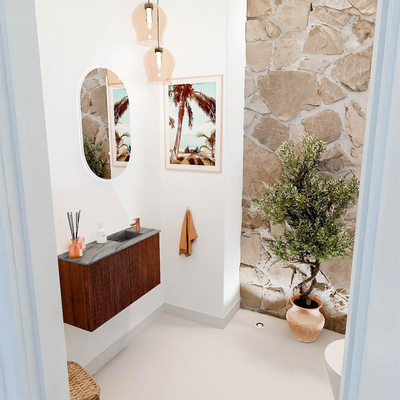 Mondiaz JOYA-DLUX 70cm toiletmeubel - kleur Ruby - Wastafel FAYE positie Rechts 1 kraangat kleur Sombra.