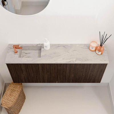 Mondiaz JOYA-DLUX 100cm toiletmeubel - kleur Walnut - Wastafel FAYE positie Links 1 kraangat kleur Glace.