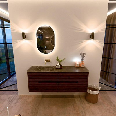 Mondiaz CIRO-DLUX Ensemble de meuble de salle de bains - 140x45x50cm - lavabo en solid surface Lava - 1 vasque à gauche - sans trous de robinet - 4 tiroirs - Ruby