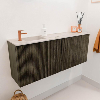 Mondiaz JOYA-DLUX 100cm toiletmeubel - kleur Shadow - Wastafel FAYE positie Links 1 kraangat kleur Nata.