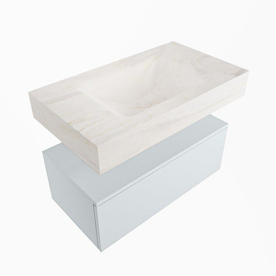 Mondiaz ALAN-DLUX Ensemble de meuble - 80cm - meuble - Clay mat - 1 tiroir - Lavabo Cloud Ostra suspendu - vasque Centre - 1 trou de robinet - Beige