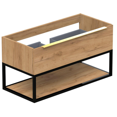 Thebalux onderkast type2 100cm 1x lade opbouwgreep Noëlla met frame mat zwart en 1x inleg  1x uitsparing incl witte sifonset
