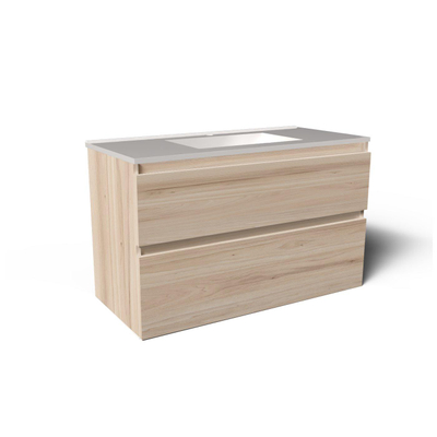 Saniclass Prime Vita Meuble de salle de bain - 100x46x60cm - lavabo en céramique brillant blanc - 1 vasque - 1 trou de robinet - 2 tiroirs - chêne clair