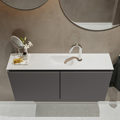 MONDIAZ TURE Toiletmeubel 100x23x50cm met 1 kraangaten 2 deuren dark grey mat Wastafel Eden midden Solid Surface Wit