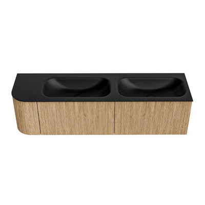 MONDIAZ KURVE 165cm Meuble salle de bain avec module 25 G - couleur Oak - 2 tiroirs - 1 porte - vasque BIG SMALL double / droite - 2 trous de robinet - Urban