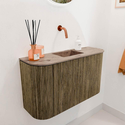 Mondiaz JOYA-DLUX 73.2cm toiletmeubel - ronding links en rechts kleur Dusk - Wastafel FAYE positie Midden Zonder kraangat kleur Arena.