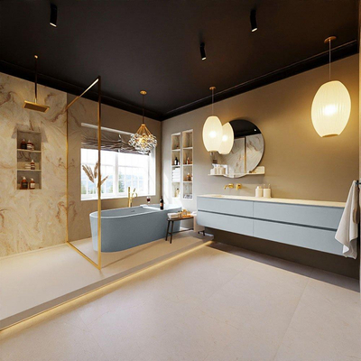 MONDIAZ VICA-DLUX Ensemble meuble de salle de bains - 200cm - meuble sous-vasque clay - 4 tiroirs - lavabo encastré cloud gauche - sans trous de robinet - version haute 60cm - frape