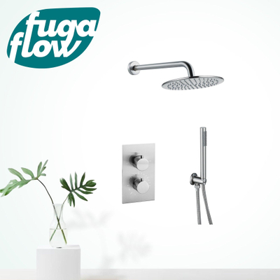 FugaFlow Eccelente Sobrado Colonne de douche pluie à encastrer thermostatique avec douche de tête 25cm et douchette stick Inox brossé PVD