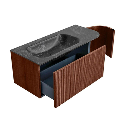 Mondiaz KURVE-DLUX Ensemble de meubles de salle de bains - 105x46x40cm - 1 tiroir - 1 porte - lavabo solid surface - gauche - 1 trou de robinet - Ruby