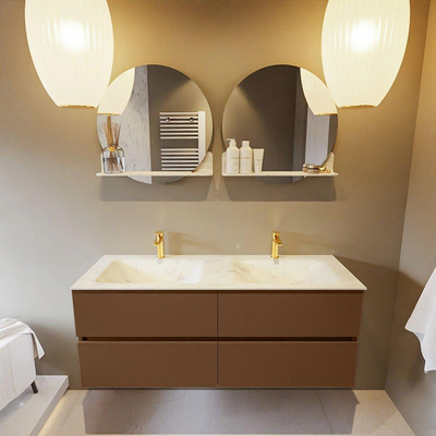 Mondiaz VICA-DLUX ensemble de meuble de salle de bain - 130cm - meuble sous-vasque repos - 4 tiroirs - lavabo encastré cloud double - 2 trous de robinet - miroir modèle spot - version XL 60cm haut - opalo