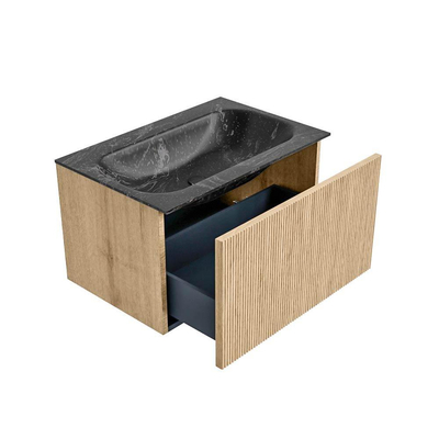 MONDIAZ KURVE-DLUX Meuble de salle de bains 70cm couleur Oak avec 1 tiroir. Lavabo BIG SMALL central sans trou de robinet couleur Lava.