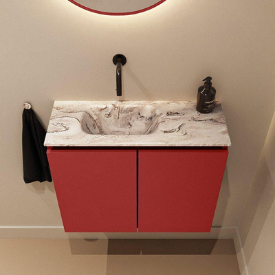 MONDIAZ TURE-DLUX meuble de toilette 60cm Fire. Lavabo EDEN Glace position gauche. Sans trou de robinet.