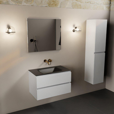 Mondiaz Aivy badmeubelset - 80x45x50cm - 0 kraangaten - 1 wasbak urban Solid surface - Midden - 2 lades - Met spiegel - MDF Talc