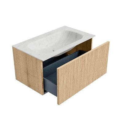 MONDIAZ KURVE-DLUX 80cm Meuble salle de bain - couleur Oak - 1 tiroir - vasque BIG SMALL centre - 1 trou de robinet - couleur Opalo