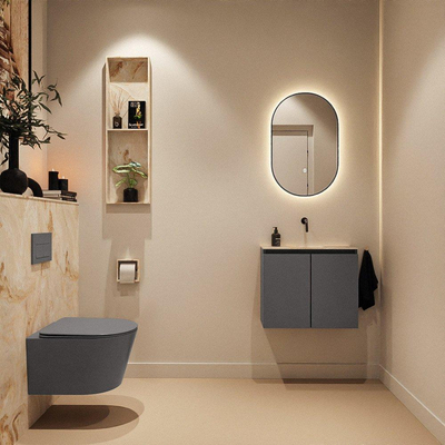 MONDIAZ TURE-DLUX Meuble de toilette 60cm Dark Grey. EDEN lavabo Frappe position milieu. Sans trou de robinet.