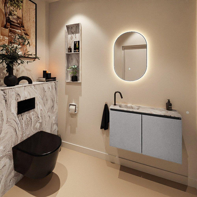 MONDIAZ TURE-DLUX Meuble toilette - 80cm - Plata - EDEN - vasque Glace - position gauche - 1 trou de robinet