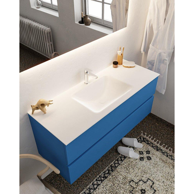 Mondiaz VICA ensemble de meuble de salle de bain - 120cm - meuble sous-vasque jeans - 2 tiroirs - lavabo cloud milieu - 1 trou de robinet - miroir LED - version XL 60cm haut