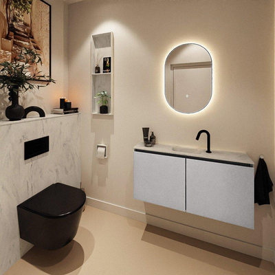 MONDIAZ TURE-DLUX Meuble toilette - 100cm - Plata - EDEN - vasque Opalo - position centrale - 1 trou de robinet