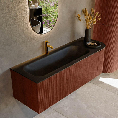 Mondiaz KURVE Ensemble de meuble de salle de bains - 135x46x40cm - 1 tiroir - 1 porte - lavabo solid surface - gauche - 1 trou de robinet - Ruby
