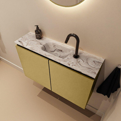 MONDIAZ TURE-DLUX Meuble toilette - 80cm - Oro - EDEN - vasque Glace - position centrale - 1 trou de robinet