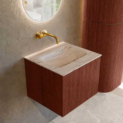 MONDIAZ KURVE-DLUX Meuble de salle de bains 50cm couleur Ruby avec 1 tiroir et 0 portes. Lavabo GRUNNE Central sans trou de robinet Nata.