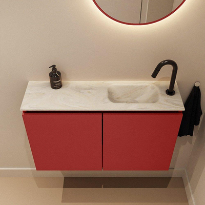 MONDIAZ TURE-DLUX 80cm toiletmeubel Fire. EDEN wastafel Ostra positie rechts. Met 1 kraangat.