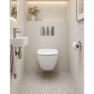 QeramiQ Dely Swirl Compact Ensemble WC - réservoir encastré QeramiQ flush - abattant fin - plaque de commande métallique inox - boutons rectangulaires - blanc mat