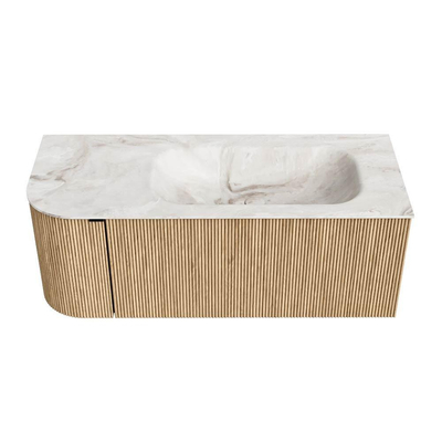 MONDIAZ KURVE-DLUX Meuble de salle de bains 115 cm avec module 25 L couleur Chêne avec 1 tiroir et 1 porte. Lavabo BIG SMALL à droite 1 trou de robinet couleur Frappe.