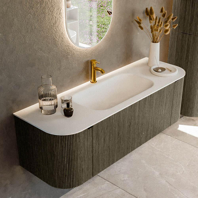 Mondiaz KURVE Ensemble meuble de salle de bains - 140x46x40cm - 1 tiroir - 2 portes - vasque solid surface - central - 1 trou de robinet - Shadow