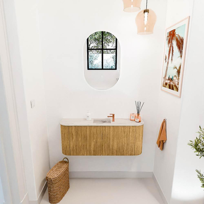 Mondiaz JOYA-DLUX 103.2cm toiletmeubel - ronding links en rechts kleur Oak - Wastafel FAYE positie Midden 1 kraangat kleur Nata.