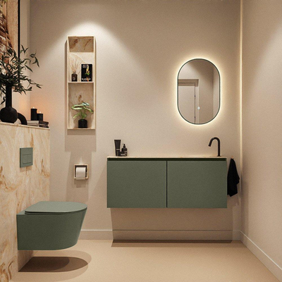 MONDIAZ TURE-DLUX Meuble toilette - 120cm - Army - EDEN - vasque Frappe - position droite - 1 trou de robinet