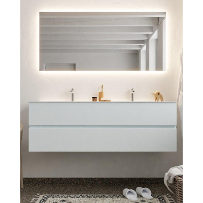 Mondiaz VICA ensemble de meuble de salle de bain - 150cm - meuble sous-vasque argile - 2 tiroirs - lavabo lune double - 2 trous de robinet - miroir LED - version XL 60cm de haut