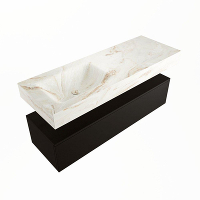 Mondiaz ALAN-DLUX Ensemble de meuble - 130cm - meuble Urban mat - 1 tiroir - Lavabo Cloud Frappe suspendu - vasque Gauche - 0 trous de robinet