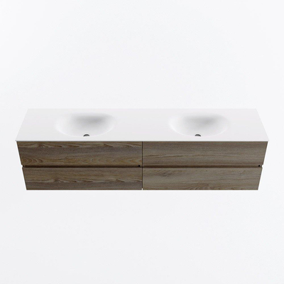 Mondiaz Vica ensemble de meuble de salle de bain - 190cm - meuble sous-vasque marron foncé gris - 4 tiroirs - lavabo moon double - 2 trous de robinet - version haute de 60cm - talc