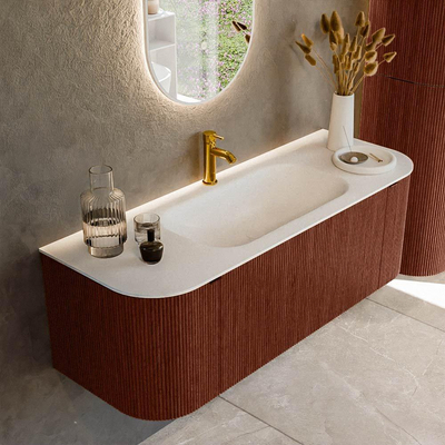 Mondiaz KURVE Ensemble de meuble de salle de bains - 130x46x40cm - 1 tiroir - 2 portes - lavabo solid surface - centre - 1 trou de robinet - Ruby