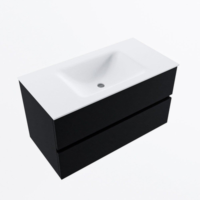 Mondiaz VICA ensemble de meuble de salle de bain - 90cm - meuble sous-vasque urban - 2 tiroirs - lavabo cloud milieu - sans trous de robinet - version haute de 60cm - talc