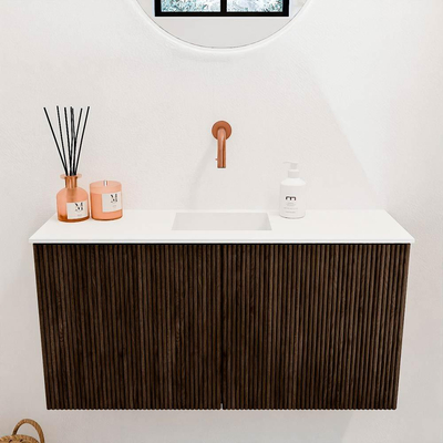 Mondiaz JOYA 80cm toiletmeubel - kleur Walnut - Wastafel FAYE positie Midden Zonder kraangat kleur Talc.