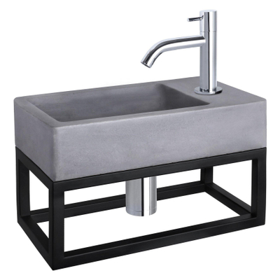 Differnz Force pack lave-mains – 40 x 22 x 8 cm – béton gris – robinet courbé chromé – avec cadre noir