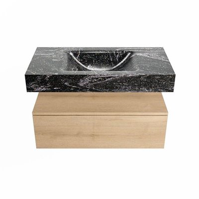 Mondiaz ALAN-DLUX Ensemble de meuble - 90cm - meuble Washed Oak mat - 1 tiroir - Lavabo Cloud Lava suspendu - vasque Centre - 1 trou de robinet