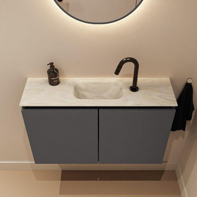 MONDIAZ TURE-DLUX Meuble WC 80 cm Dark Grey. EDEN lavabo Ostra position milieu. Avec 1 trou de robinet.