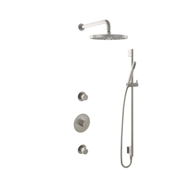 Hotbath Buddy IBS - Regendoucheset - 35cm wandarm - 30cm ronde hoofddouche - staafhanddouche - glijstang - get together complete thermostatische - geborsteld nikkel (RVS)