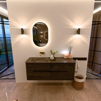 Mondiaz CIRO-DLUX Badkamermeubelset - 130x45x50cm - Solid surface wastafel Lava - 1 wasbak Links - zonder kraangaten - 4 lades - Shadow