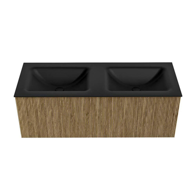 Mondiaz KURVE Ensemble de meuble de salle de bains - 120x46x40cm - 1 tiroir - lavabo solid surface - double - 2 trous de robinet - Dusk