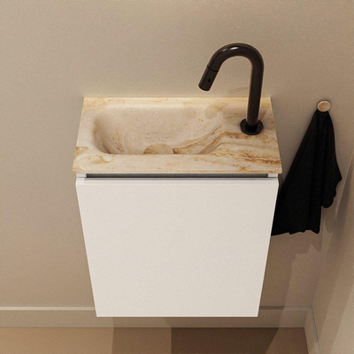 MONDIAZ TURE-DLUX Meuble toilette - 40cm - Talc - EDEN - vasque Frappe - position gauche - 1 trou de robinet