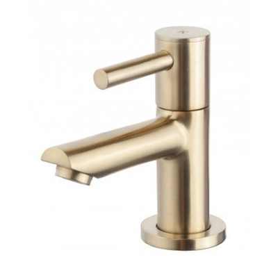 Wiesbaden Rhea S Fonteinset Rhea S mini - met fontein links quartz kraan sifon en afvoerplug - geborsteld messing (goud)